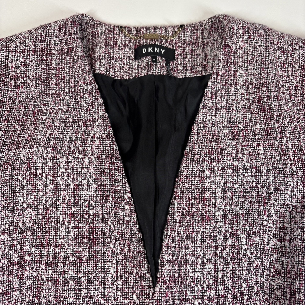 DKNY Women's Pink Pattern Closure Long Sleeve‎ Collared Blazer Jacket Size 14